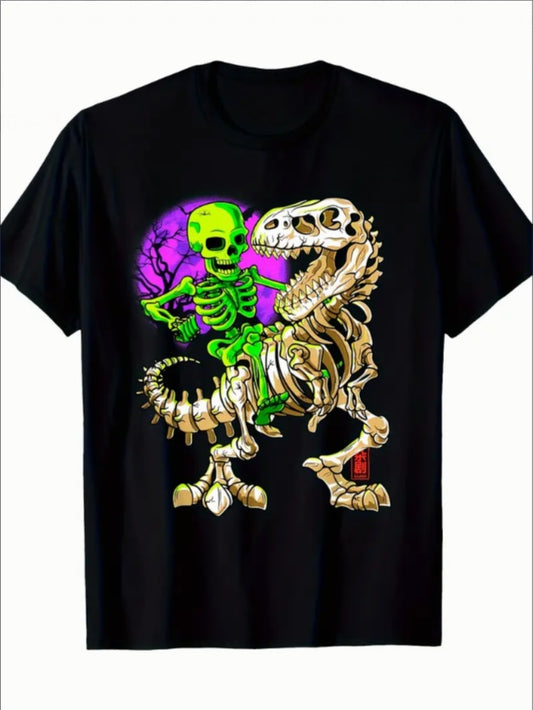 Green Skull Tyrannosaurus Rex Halloween Fossil Dinosaur T-shirt For Men - TRENDYS