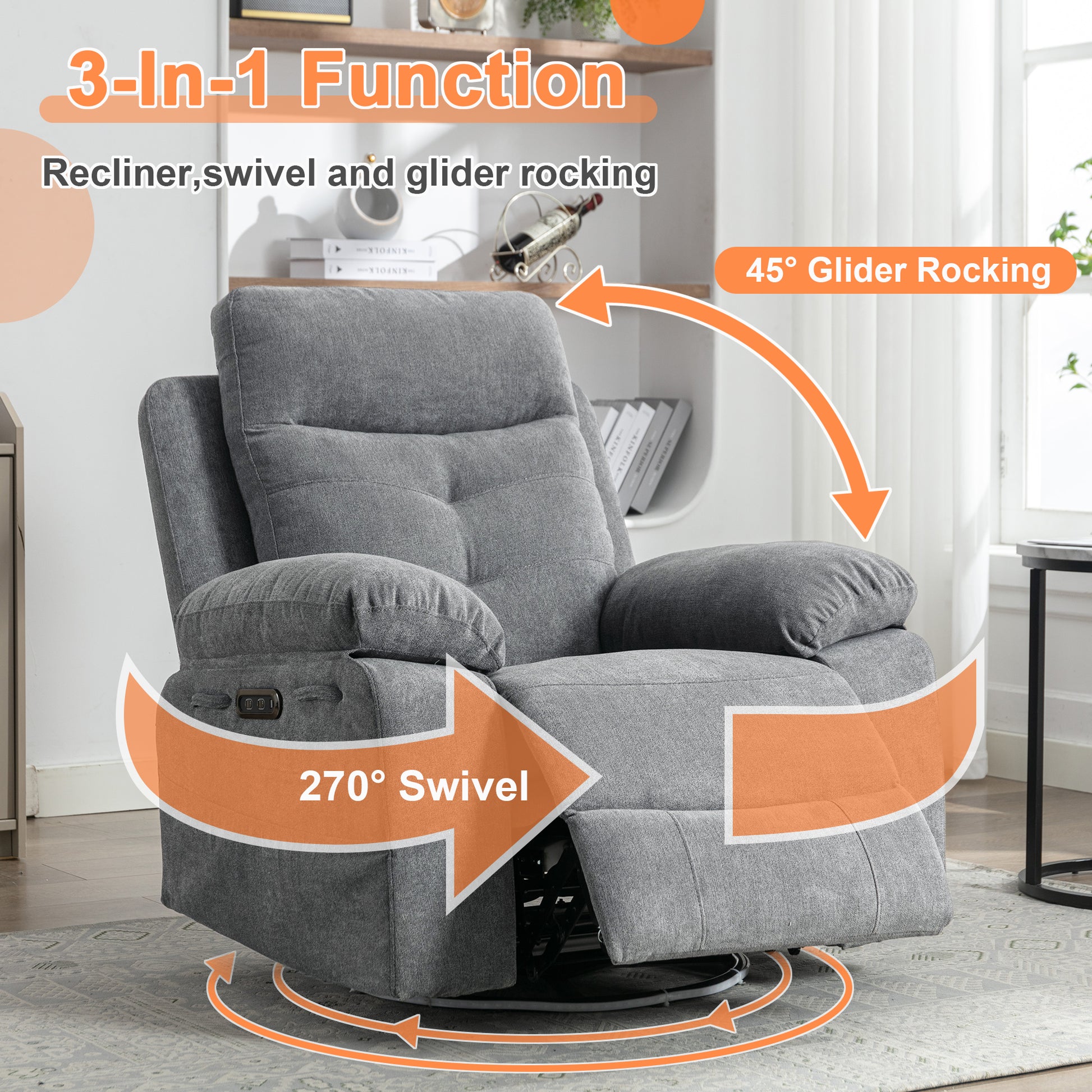 Rotating Electric Recliner Sofa with speaker & LED light - TRENDYS