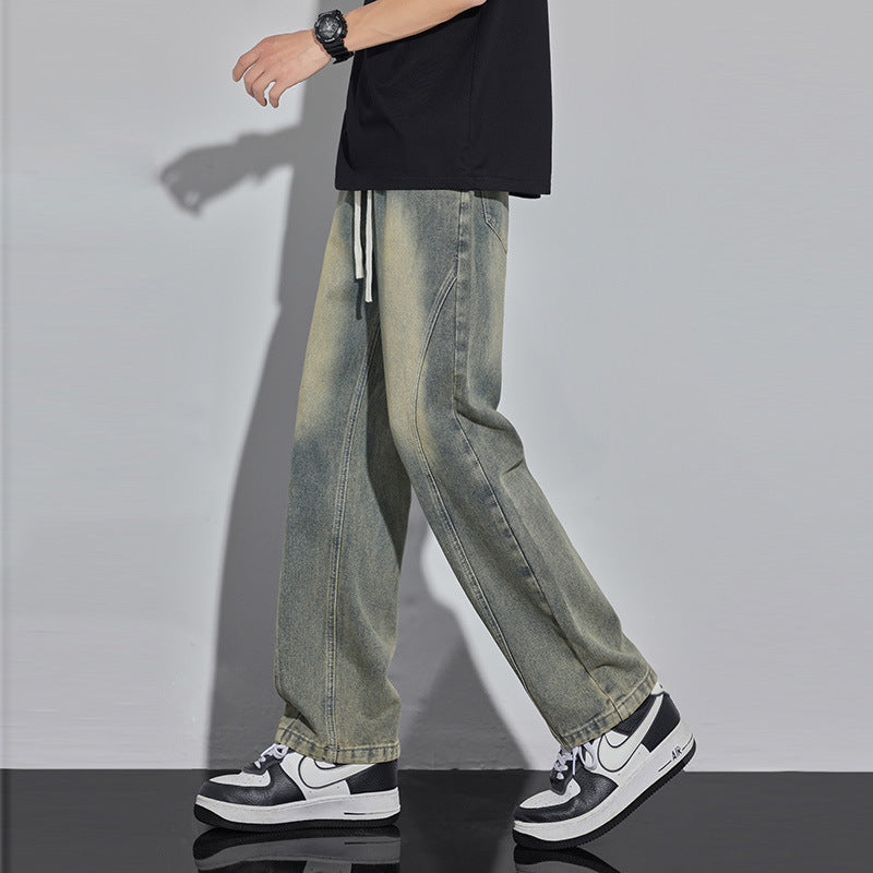 Spring And Summer Retro Distressed Straight Pants - TRENDYS