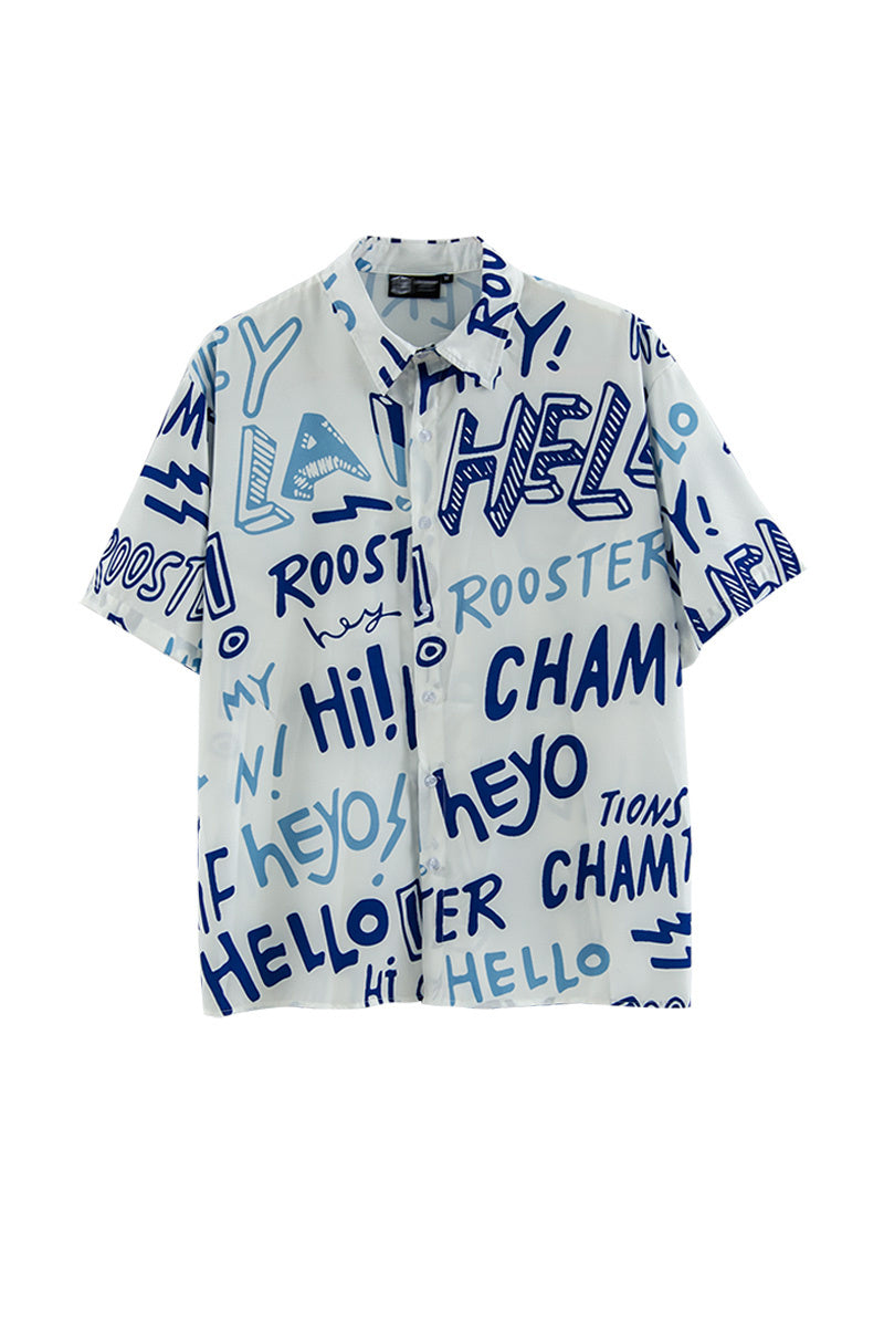 American Street Letter Doodle Flower Shirt Men'S Short Sleeve - TRENDYS