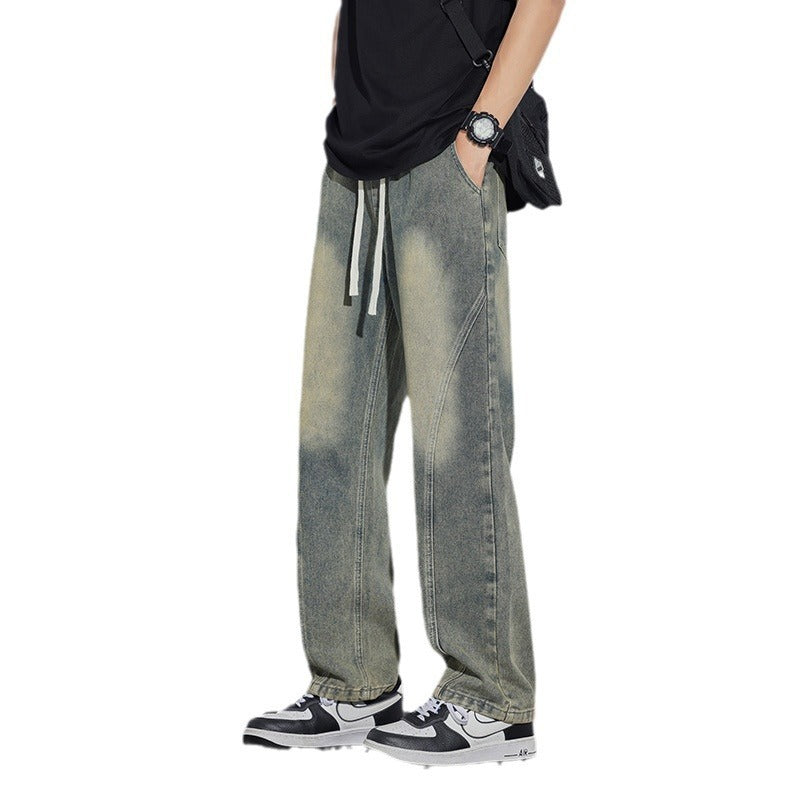 Spring And Summer Retro Distressed Straight Pants - TRENDYS