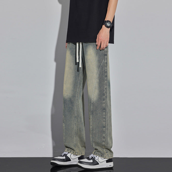 Spring And Summer Retro Distressed Straight Pants - TRENDYS