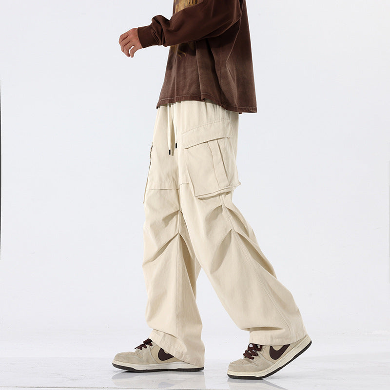 Overalls Men's Retro Trendy Pleated Straight-leg Trousers Casual - TRENDYS