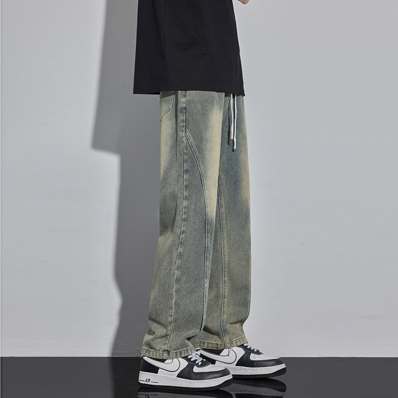 Spring And Summer Retro Distressed Straight Pants - TRENDYS