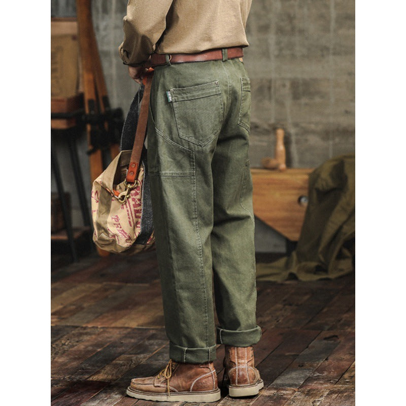 Retro Army Green Casual Pants Men's Loose Straight Cargo Pants - TRENDYS