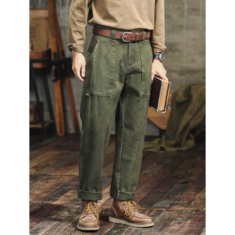 Retro Army Green Casual Pants Men's Loose Straight Cargo Pants - TRENDYS