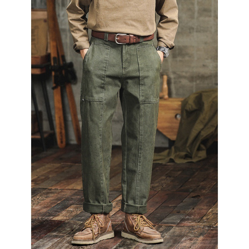 Retro Army Green Casual Pants Men's Loose Straight Cargo Pants - TRENDYS