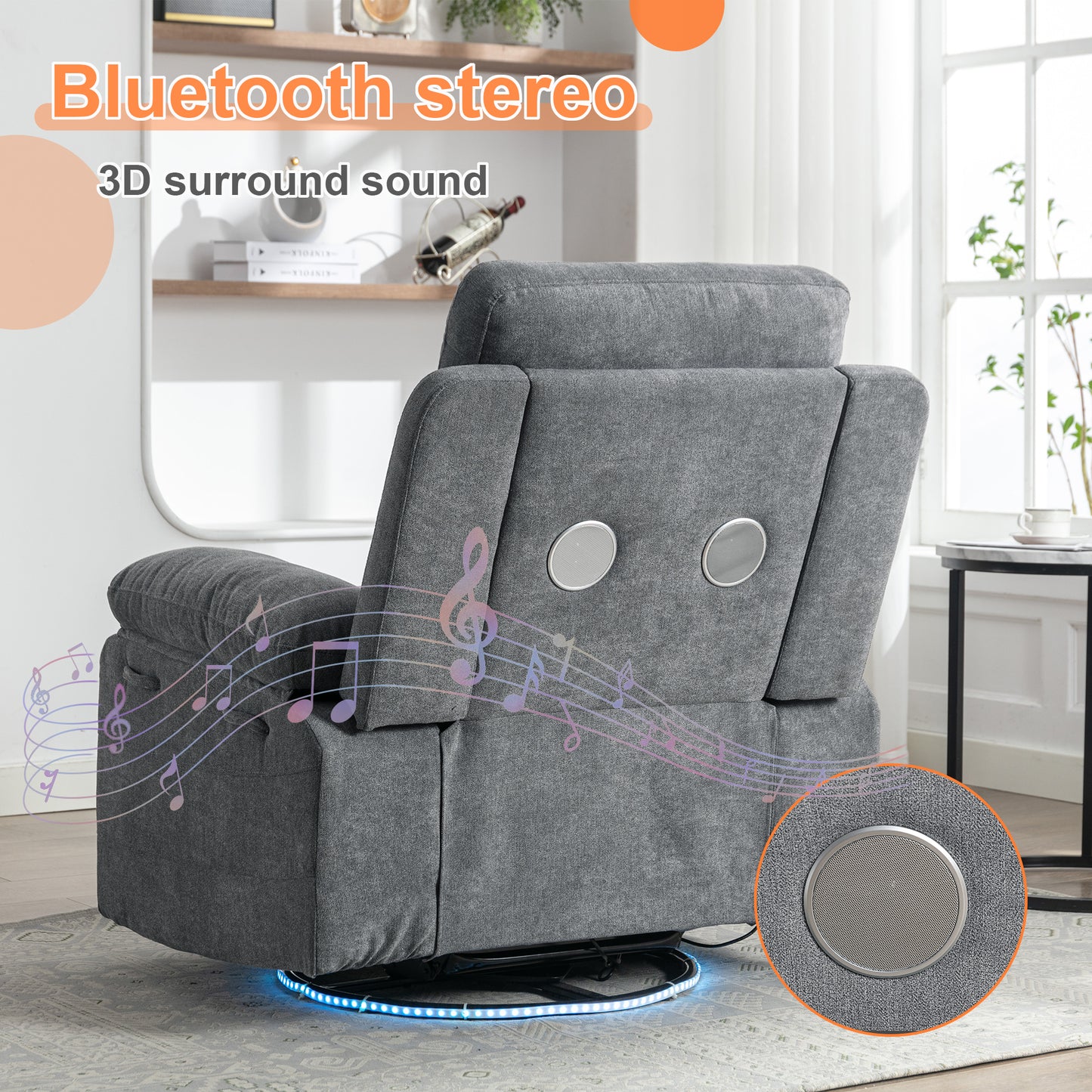 Rotating Electric Recliner Sofa with speaker & LED light - TRENDYS