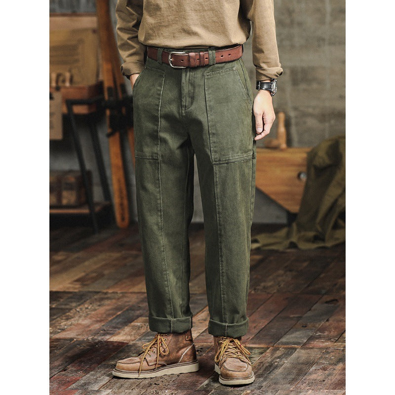 Retro Army Green Casual Pants Men's Loose Straight Cargo Pants - TRENDYS