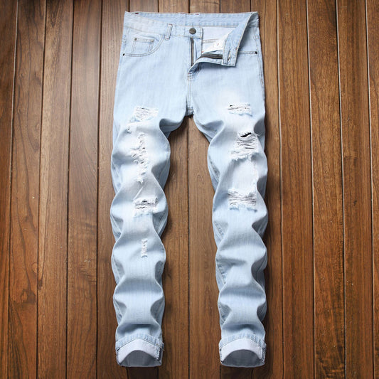 Ripped Fashion Slim-fit Trendy Straight Men's Jeans - TRENDYS