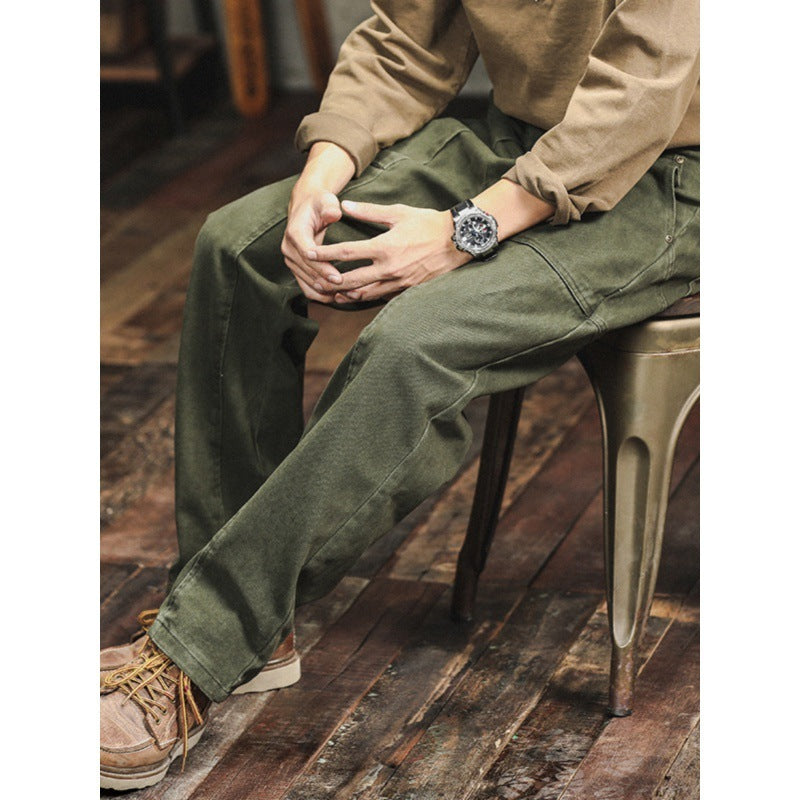 Retro Army Green Casual Pants Men's Loose Straight Cargo Pants - TRENDYS